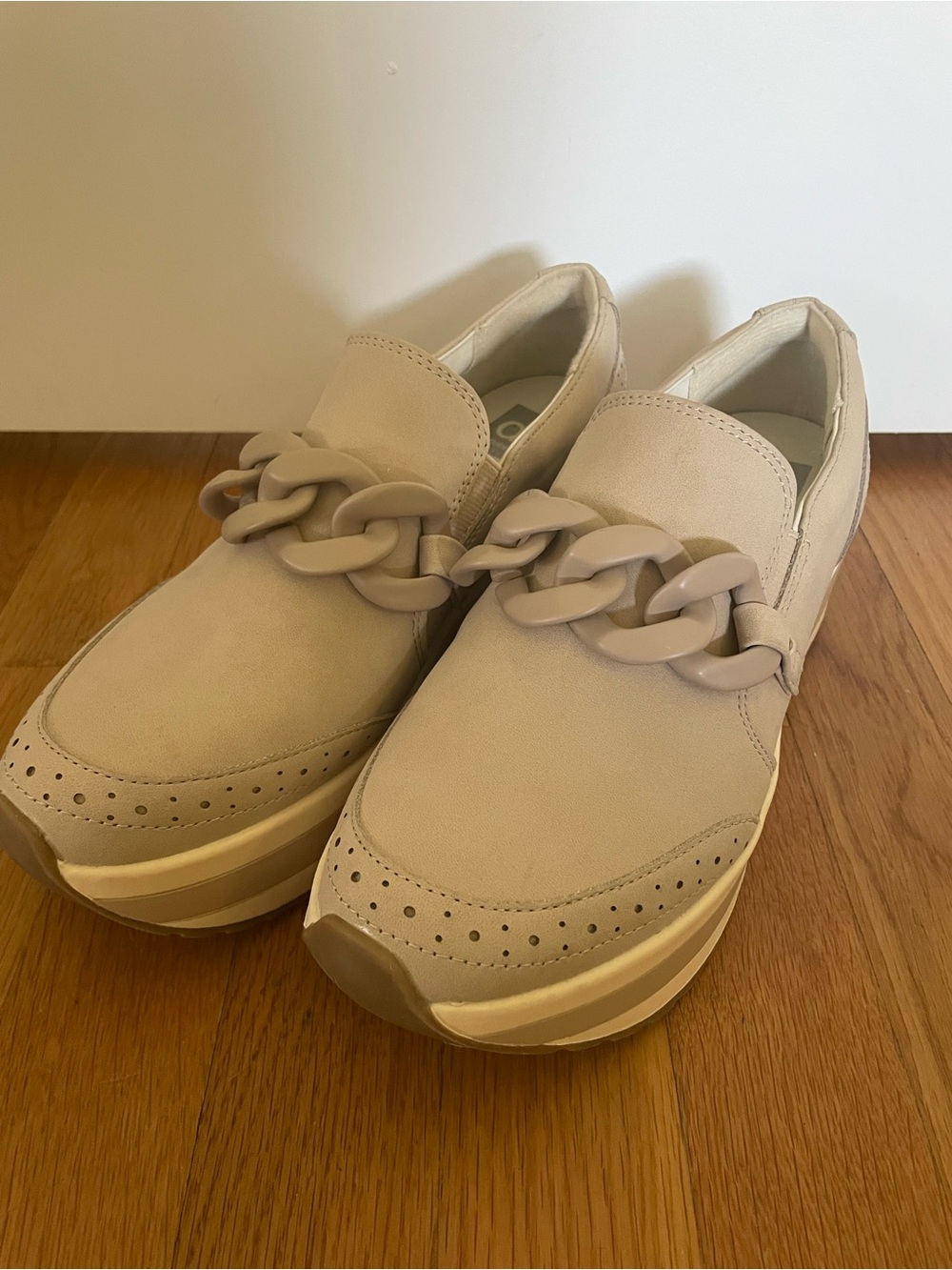DV by Dolce Vita Taupe Chain-Accent Slip-On Loafers very good condition